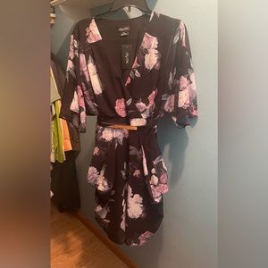 NWT City Chic dress - black with floral print and belt included. Size 16 (small)